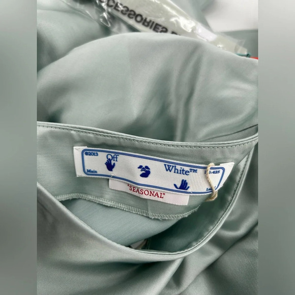 NWT OFF-WHITE Satin Flared Skirt Light Blue  IT 38 (XS) Stain - Picture 8 of 16